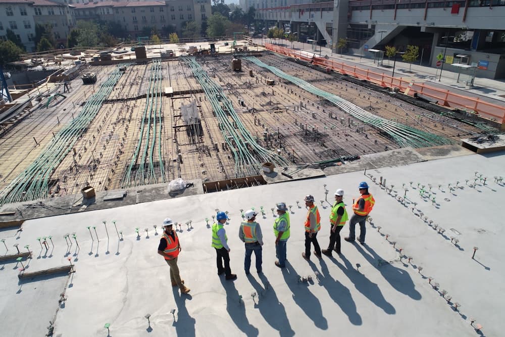 Site engineers inspecting installed equipment